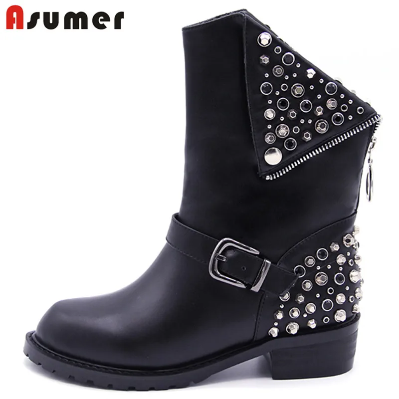 ASUMER 2020 New high quality pu+genuine leather boots suqare heel rivets autumn winter ankle boots for women motorcycle boots
ASUMER 2020 New high quality pu+genuine leather boots suqare heel rivets autumn winter ankle boots for women motorcycle boots