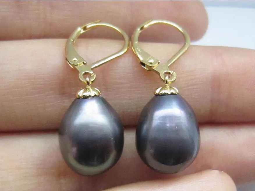 New Baruque 9-10mm South Sea Black Pearl AAA+ Swing earrings >free shipping