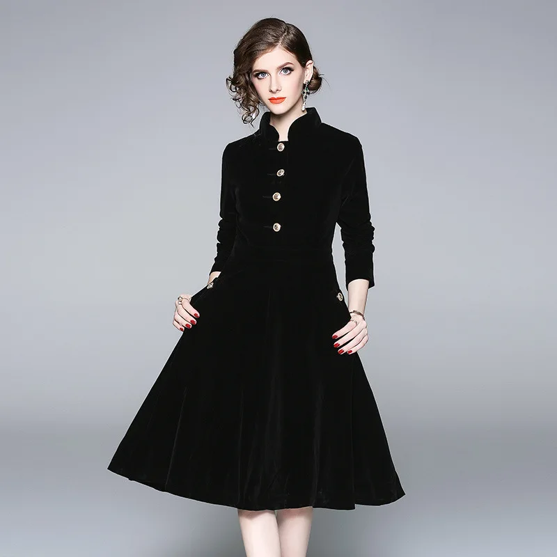 2019 New Retro Hepburn Small Black dress Collar Mid-long Sleeve Sleeve Slim Velvet Dress Female Autumn and Winter
2019 New Retro Hepburn Small Black dress Collar Mid-long Sleeve Sleeve Slim Velvet Dress Female Autumn and Winter