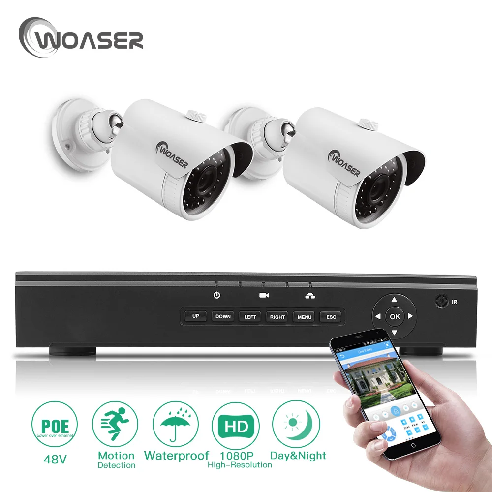 Woaser 4ch 1080 P IP Камера HDMI P2P 2.0mp PoE NVR 2 шт. HD 48 В Системы Скрытого видеонаблюдения Видео