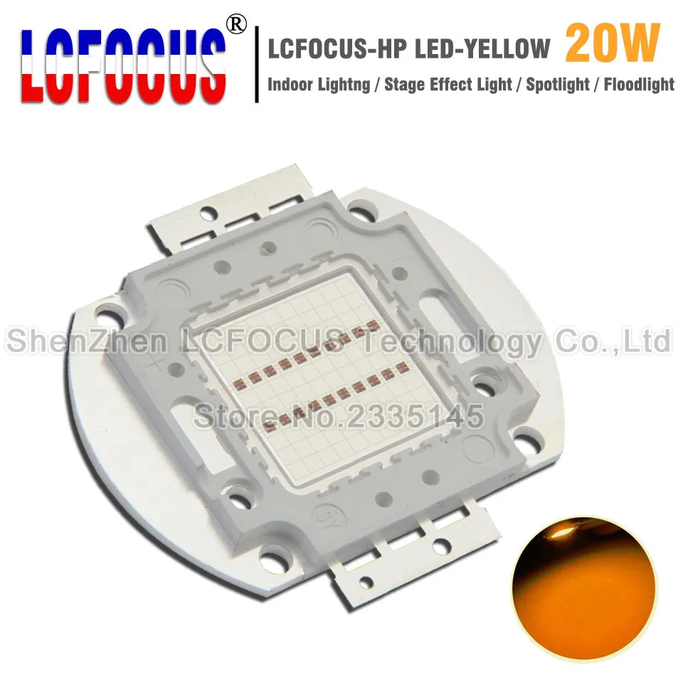 Высокомощный светодиодный чип 20 Вт желтый 590 595nm COB диод SMD для DIY 60 100 прожектор