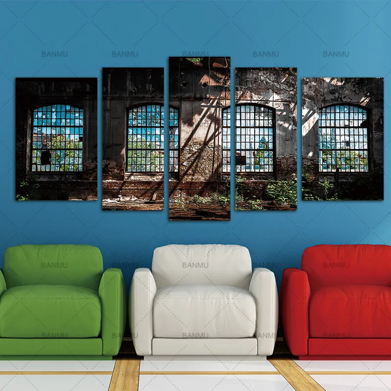 Abandoned Industrial Interior with Bright Light Ruin Window Plant Painting 5 Panels Wall Art Canvas Paintings Wall Home Decor
Abandoned Industrial Interior with Bright Light Ruin Window Plant Painting 5 Panels Wall Art Canvas Paintings Wall Home Decor