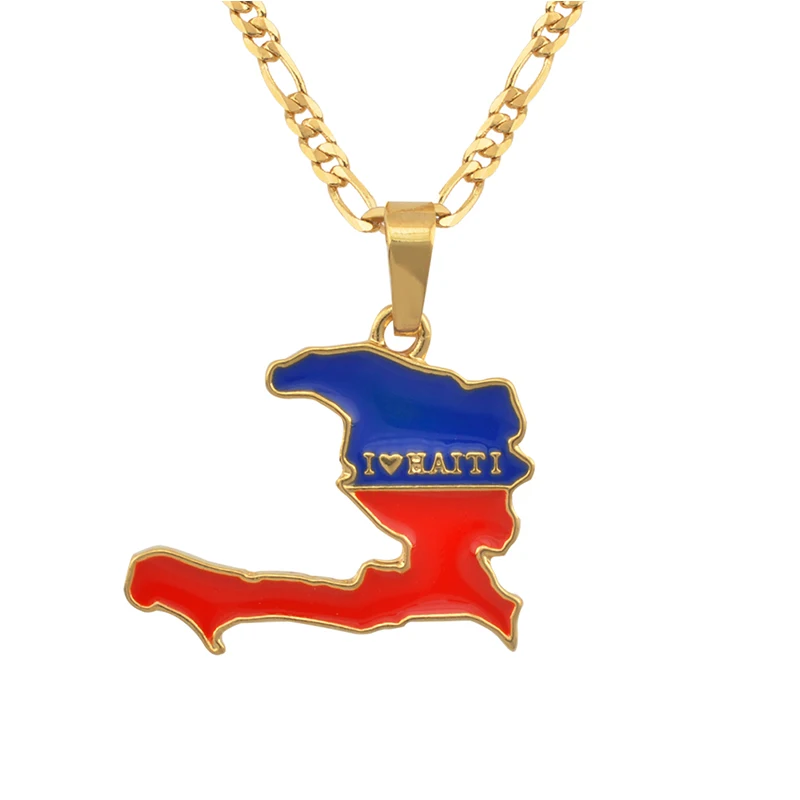 Золотой цвет I LOVE HAITI флаг карта Кулоны ожерелье Ayiti ювелирные карты из Haiti больше