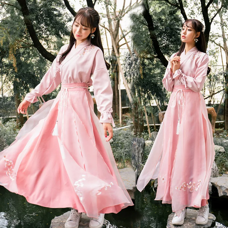 Розовое китайское платье Hanfu Cheongsam Топ китайская рубашка Китайская одежда