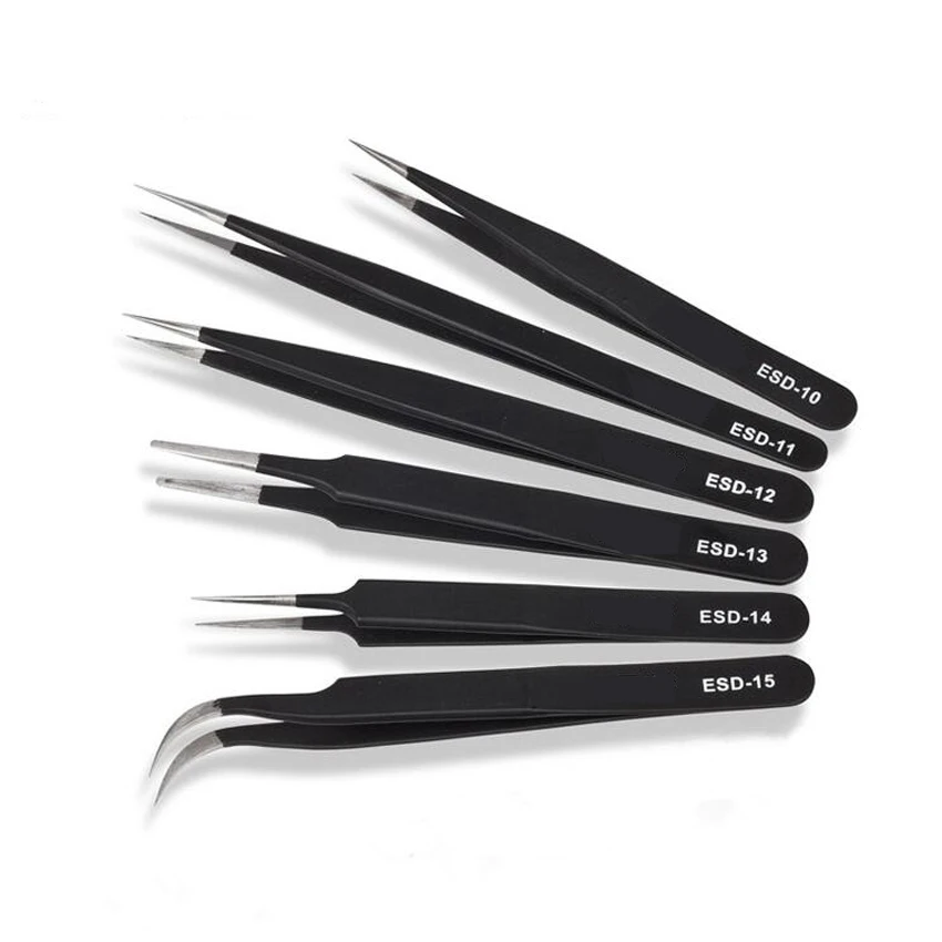 6PC/set Precision Anti Static Tweezers Stainless Steel Tweezers Set for BGA Work Repair Tool ESD-10,11,12,13,14,15
6PC/set Precision Anti Static Tweezers Stainless Steel Tweezers Set for BGA Work Repair Tool ESD-10,11,12,13,14,15