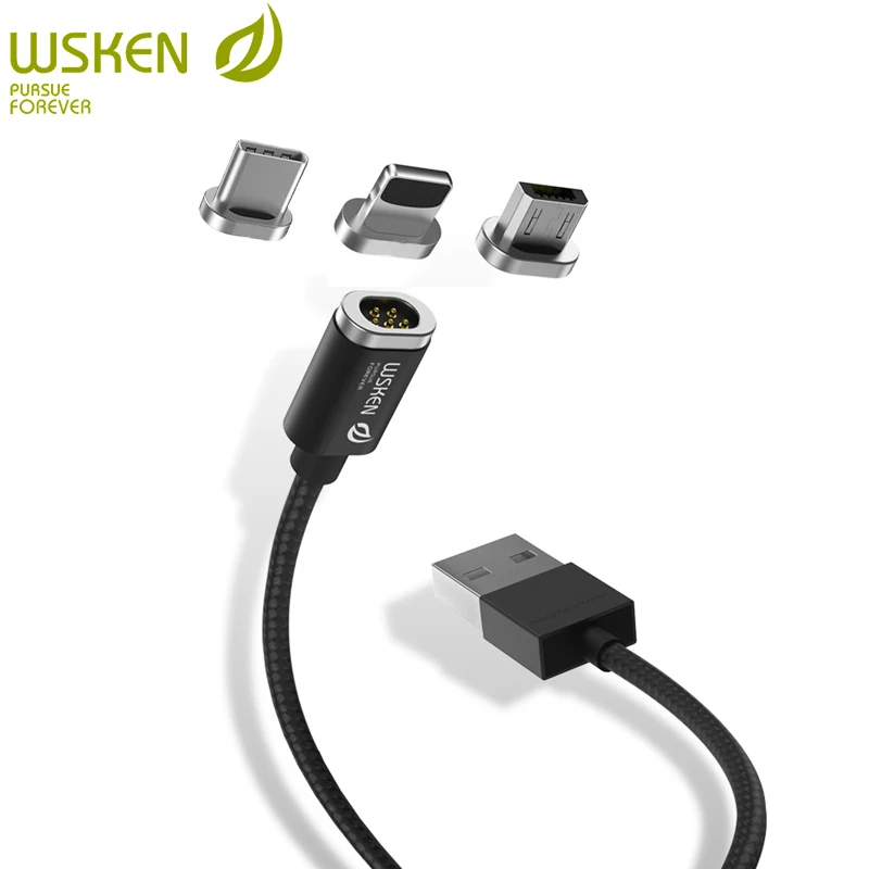 WSKEN 3 в 1 USB Магнитный кабель для Micro Type C iPhone X 8 7 6 5 Mini 2 магнитное зарядное устройство
