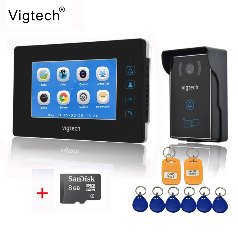 Vigtech7 дюймов ЖК видео дверной звонок Домофон запись система Интерком