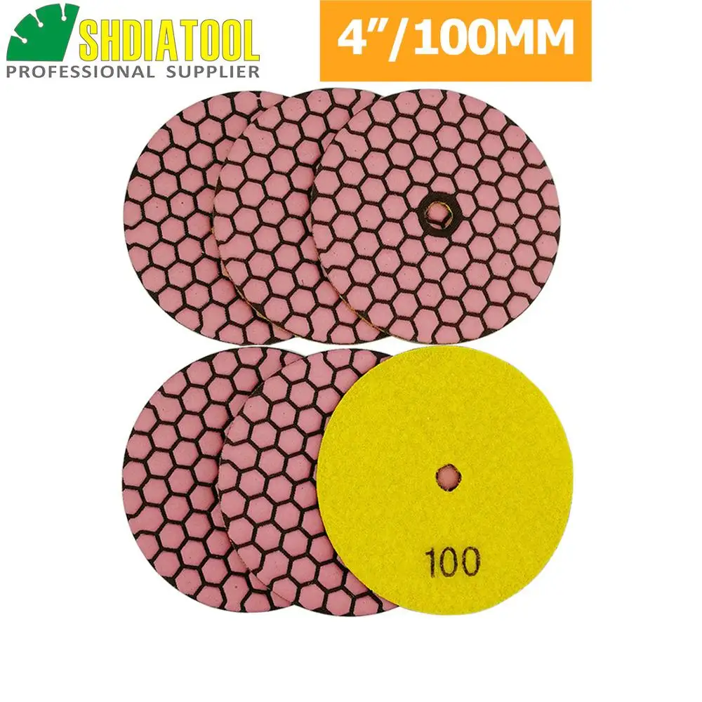 SHDIATOOL 6pcs/pk Dia 4" #100 Resin Bond Diamond Flexible Polishing Pads 100m Dry Sanding Disc Marble Granite Stone Sander Disk
SHDIATOOL 6pcs/pk Dia 4" #100 Resin Bond Diamond Flexible Polishing Pads 100m Dry Sanding Disc Marble Granite Stone Sander Disk