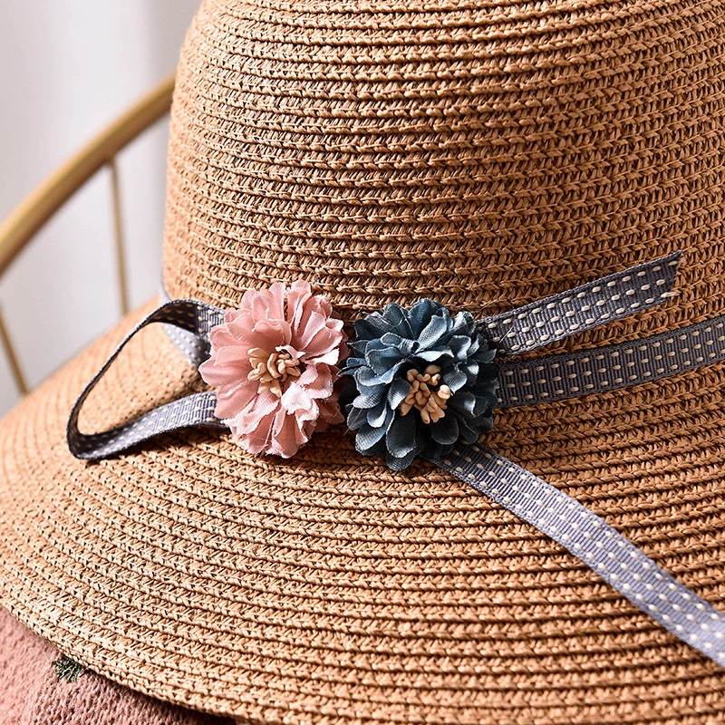 HT1553 2018 New Women Summer Hats Wide Brim Panama Bucket Hats Packable Floppy Sun Hats for Women Ladies Beach Straw Hats