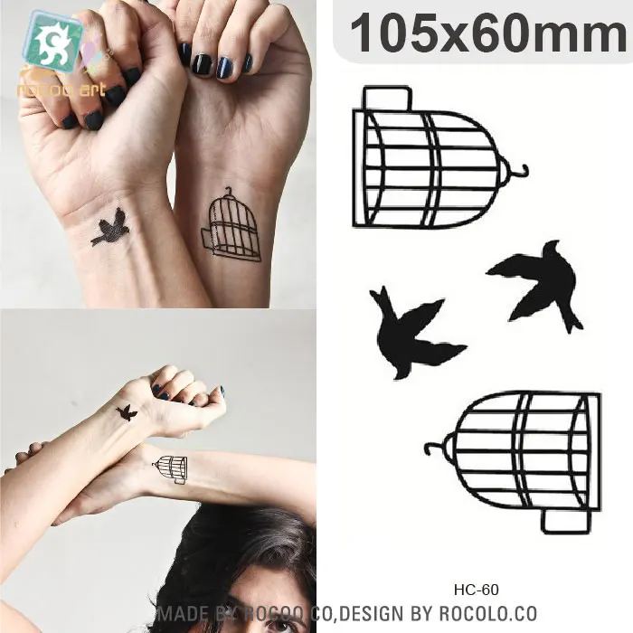 HC 60/водостойкая поддельная тату наклейка s Lovers Arm Fake Tatoo Birds Cage шаблон дизайн