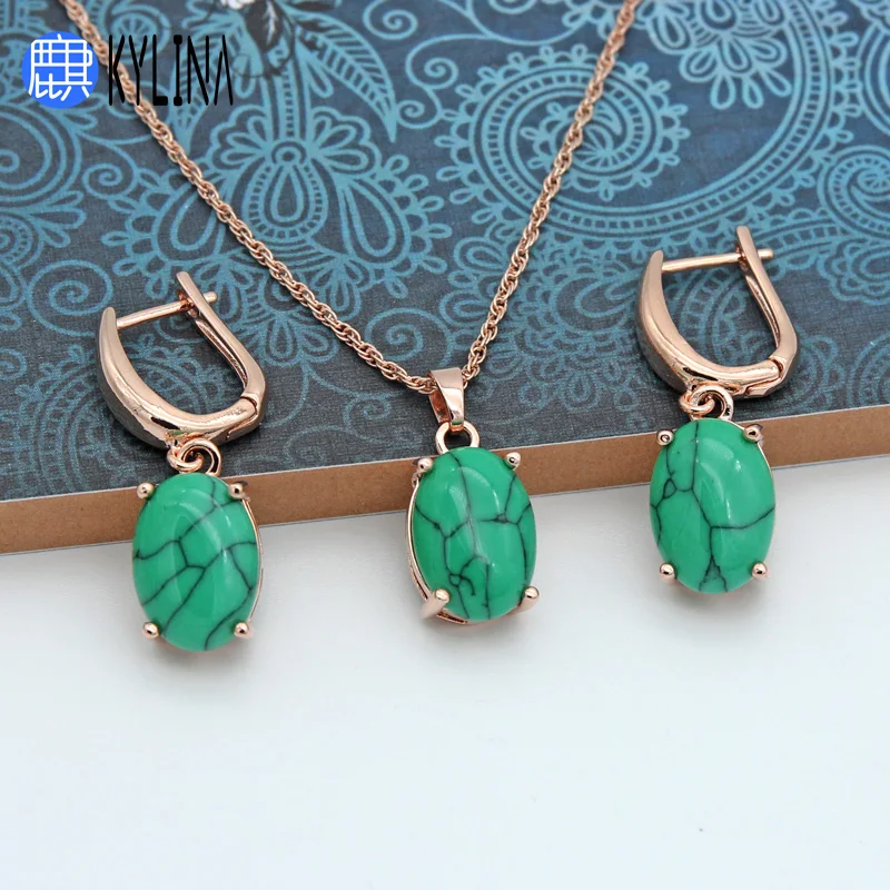 KYLINA Fine Oval Egg Shape Turquoises 585 Rose Gold Earrings Jewelry Set For Europe America Women Temperament Fashion Jewelry
KYLINA Fine Oval Egg Shape Turquoises 585 Rose Gold Earrings Jewelry Set For Europe America Women Temperament Fashion Jewelry