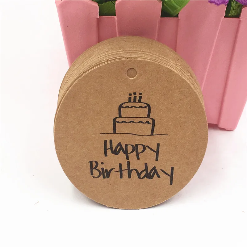 Круглая коричневая крафт-бумажная бирка для подарка на свадьбу день рождения