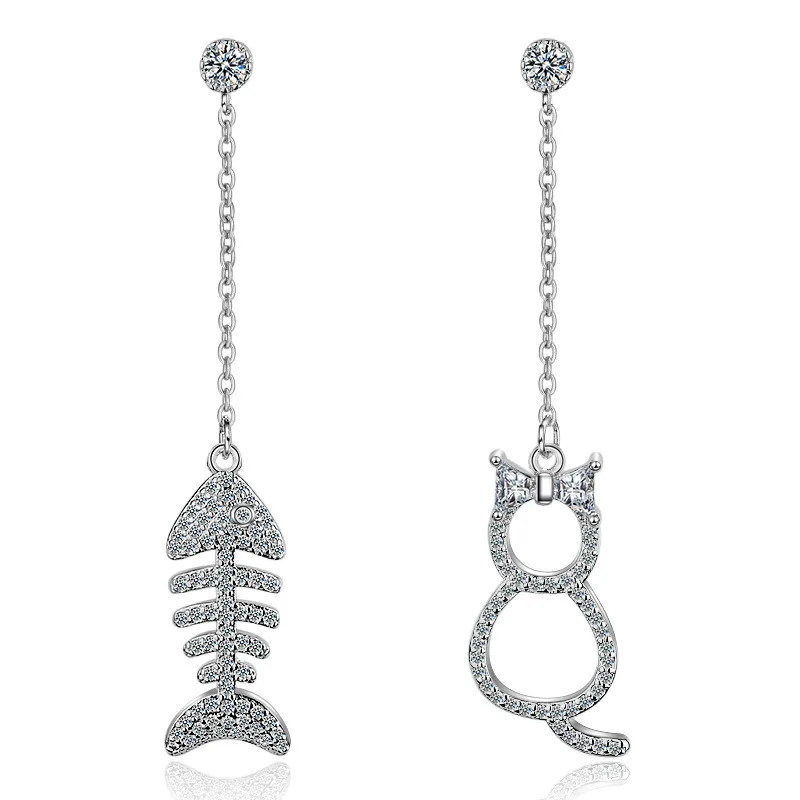 Fashion Elegant Cute Fish bone & Cat Animal Cubic Zirconia 925 Sterling Silver Ladies Long Tassel Stud Earrings Jewellery Women
Fashion Elegant Cute Fish bone & Cat Animal Cubic Zirconia 925 Sterling Silver Ladies Long Tassel Stud Earrings Jewellery Women