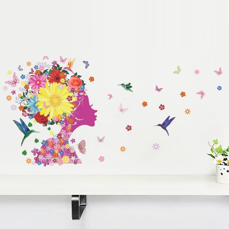 

Цветок Девушка Бабочка виниловые наклейки на стену для детской комнаты девушки домашний Декор Гостиная диван стены Декор 140x65 см CP0600