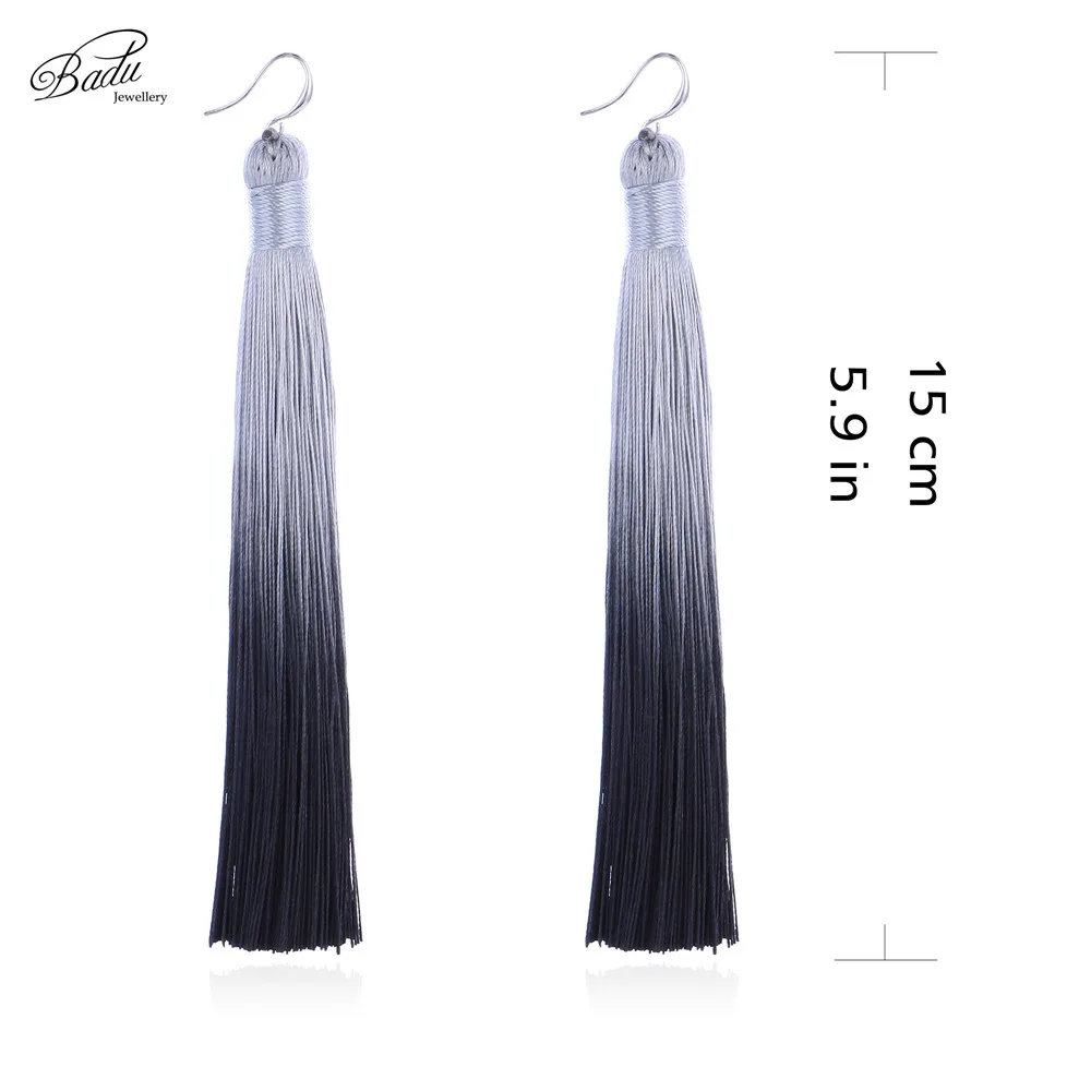 Badu Long Tassel Earring for Women Gradient Color Bohemian Jewelry Holiday Travel Earrings Fabric Long Drop Dangle Earring
Badu Long Tassel Earring for Women Gradient Color Bohemian Jewelry Holiday Travel Earrings Fabric Long Drop Dangle Earring