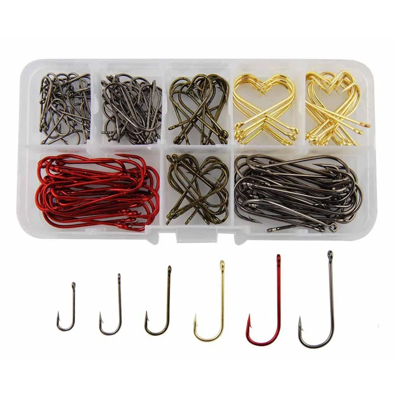 150pcs 9146 High Carbon Steel Fishing Hooks Red Black Gold Tea Aberdeen Bait Fishhooks Set With Box Carp Fishing Accessories
150pcs 9146 High Carbon Steel Fishing Hooks Red Black Gold Tea Aberdeen Bait Fishhooks Set With Box Carp Fishing Accessories