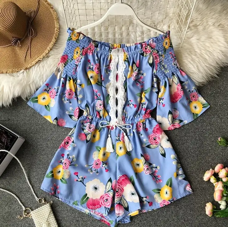 Women's summer slash neck Playsuits Lady's fashion high waist Wide leg shorts flower print Jumpsuits TB1310
Women's summer slash neck Playsuits Lady's fashion high waist Wide leg shorts flower print Jumpsuits TB1310
