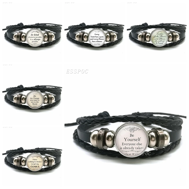 Be Yourself Inspirational Oscar Wilde Quotes Black Button Leather Bracelet Glass Dome Cabochon Jewelry Men Birthday Gifts
Be Yourself Inspirational Oscar Wilde Quotes Black Button Leather Bracelet Glass Dome Cabochon Jewelry Men Birthday Gifts