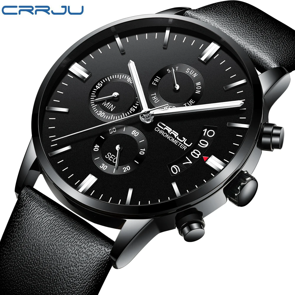 CRRJU New Fashion Men Watch Analog Quartz Wristwatches 30M Waterproof Chronograph Sport Date Leather Band Watch erkek kol saati
CRRJU New Fashion Men Watch Analog Quartz Wristwatches 30M Waterproof Chronograph Sport Date Leather Band Watch erkek kol saati