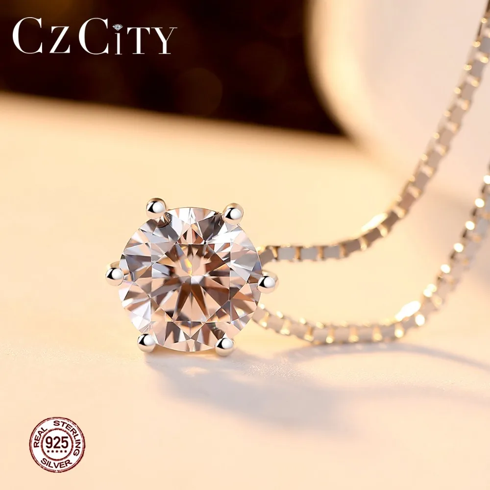 CZCITY 1 Carat Six Claws Cubic Zirconia Classic 925 Sterling Silver Pendant Necklace for Women Trendy Fine Party Chain Necklace
CZCITY 1 Carat Six Claws Cubic Zirconia Classic 925 Sterling Silver Pendant Necklace for Women Trendy Fine Party Chain Necklace