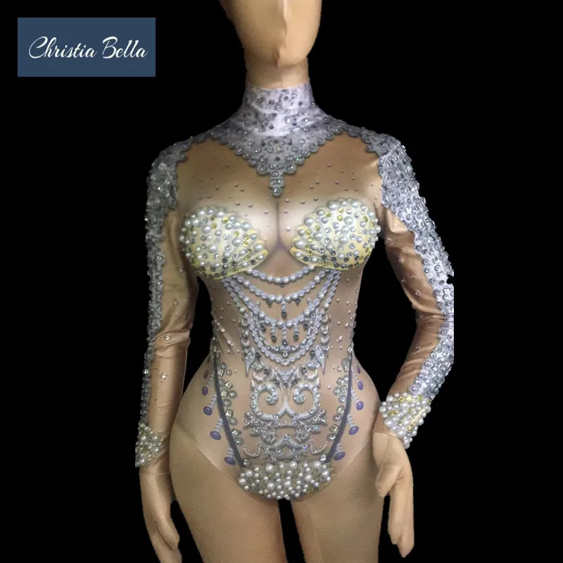 Christia Bella Sexy Pearls Rhinestone Bodysuit Women Long Sleeves Leotard Stage Stretch Jumpsuit Dance Performance Costumes
Christia Bella Sexy Pearls Rhinestone Bodysuit Women Long Sleeves Leotard Stage Stretch Jumpsuit Dance Performance Costumes