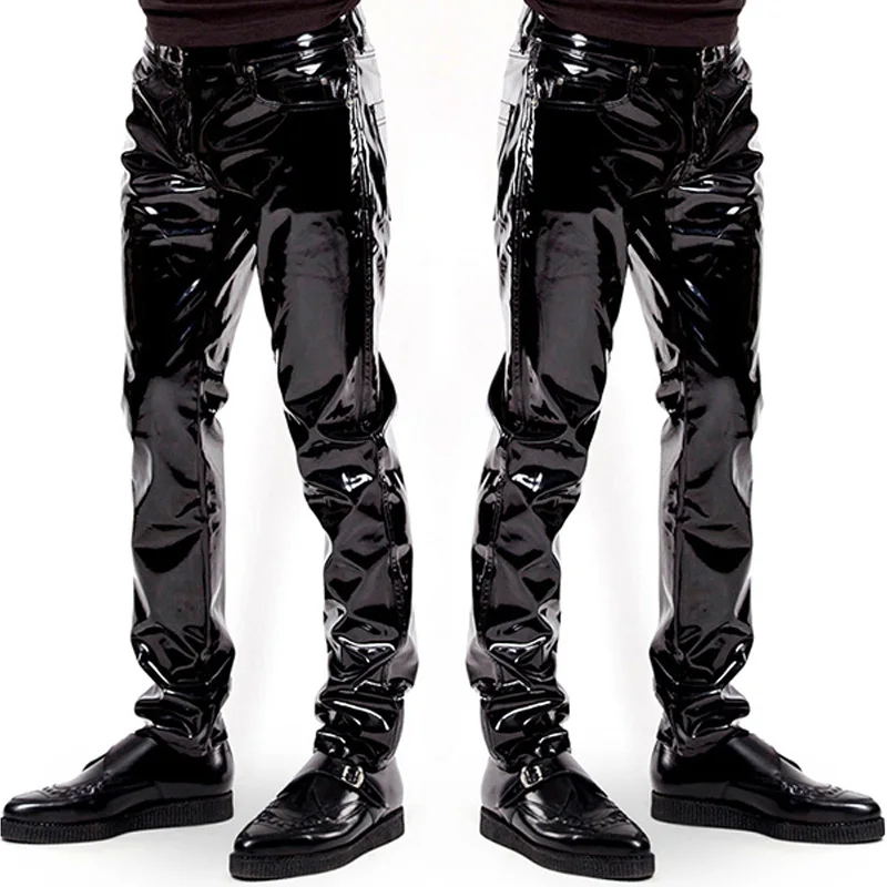 Mens Elastic Faux Leather PVC Pants Motorcycle Ridding Black Slim Fit Dance Party Trousers Wetlook Patent Leather Pants for Male
Mens Elastic Faux Leather PVC Pants Motorcycle Ridding Black Slim Fit Dance Party Trousers Wetlook Patent Leather Pants for Male