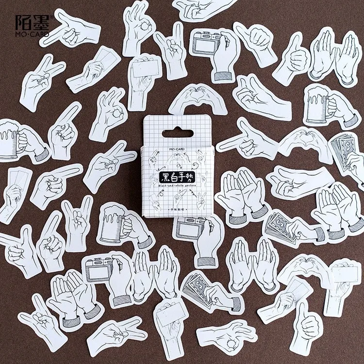 45PCS New Black And White Gestures Diary Paper Lable Stickers Crafts And Scrapbooking Decorative Lifelog Sticker DIY Stationery
45PCS New Black And White Gestures Diary Paper Lable Stickers Crafts And Scrapbooking Decorative Lifelog Sticker DIY Stationery
