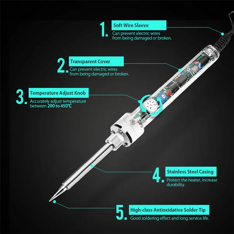 60W Constant temperature adjustable Lead-free soldering iron Internal heating Welding Repair tools 220V
60W Constant temperature adjustable Lead-free soldering iron Internal heating Welding Repair tools 220V