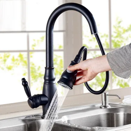 

Kitchen Sink Faucet Swivel Romovable Faucet Black Panited Pull Out Water Saver Mixer Tap Modern Faucets Torneira Parede