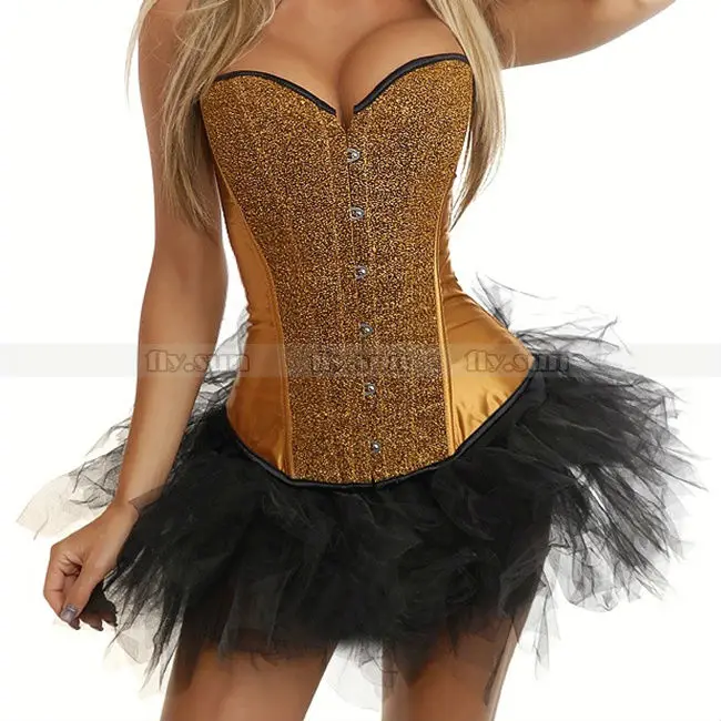 New Gold Sequin Burlesque Boned Overbust Outerwear Corset Bustier Sexy Costume + Black TuTu Skirt S M L XL 2XL
New Gold Sequin Burlesque Boned Overbust Outerwear Corset Bustier Sexy Costume + Black TuTu Skirt S M L XL 2XL
