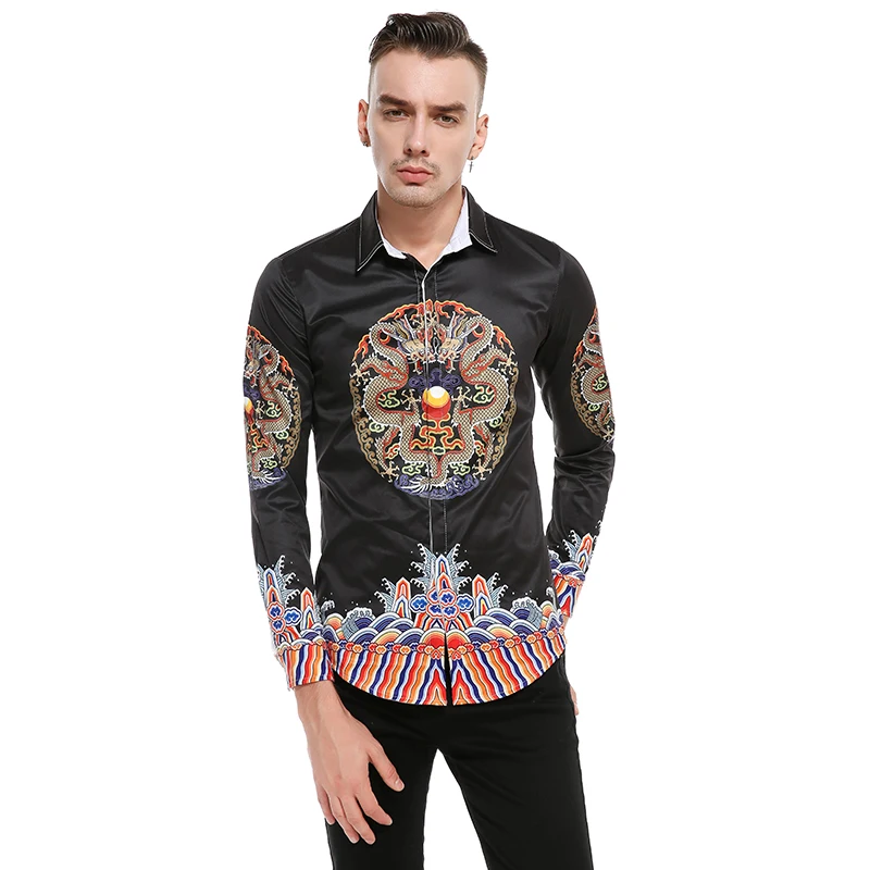 Black color New men's casual shirt 3D stereo dragon robe printing Retro Symmetric men fashion long sleeved Shirt dress S-XXXL 
Black color New men's casual shirt 3D stereo dragon robe printing Retro Symmetric men fashion long sleeved Shirt dress S-XXXL