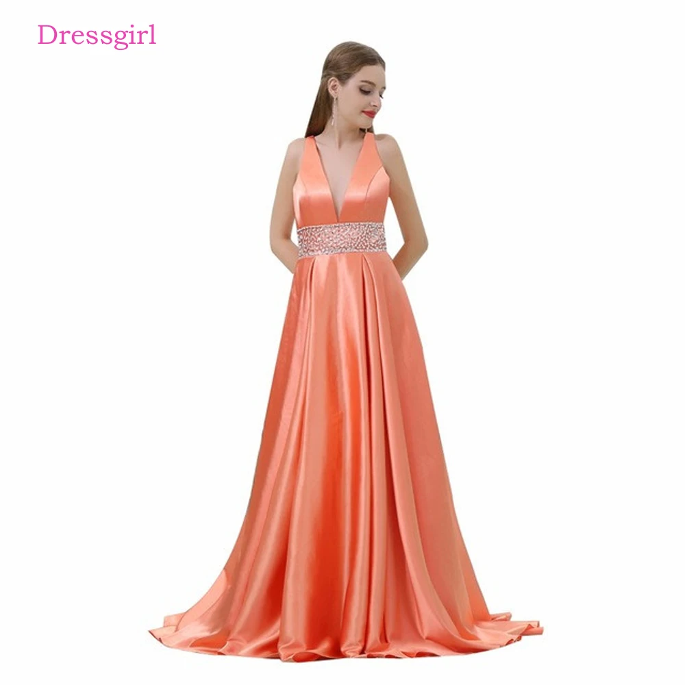 Orange Evening Dresses A-line Deep V-neck Beaded Backless Elegant Women Long Evening Gown Prom Dress Robe De Soiree
Orange Evening Dresses A-line Deep V-neck Beaded Backless Elegant Women Long Evening Gown Prom Dress Robe De Soiree