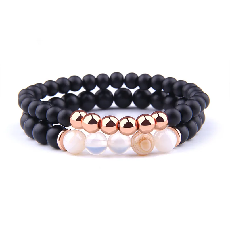 Natural White Strip Agates Round Beads Bracelets High Quality And Competitive Price Hematite Black Onyx | Украшения и аксессуары
