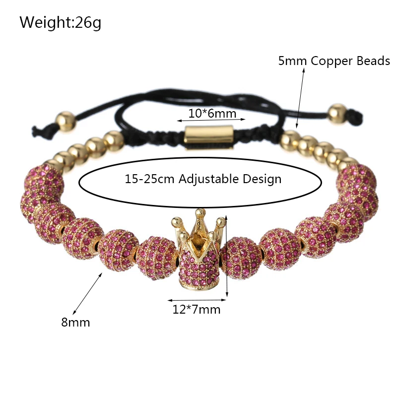 Women Jewelry CZ Imperial Crown Charm 8mm Micro Pave Purple CZ Round Braided Macrame Bracelet Pulseira Feminina
Women Jewelry CZ Imperial Crown Charm 8mm Micro Pave Purple CZ Round Braided Macrame Bracelet Pulseira Feminina