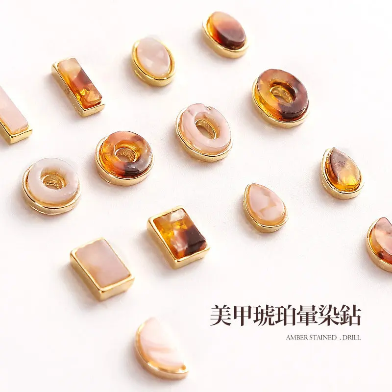 

New 10pcs natural amber rhinestone metal nail art jewelry Japanese alloy nail art DIY decoration shining diamond nail accessory
