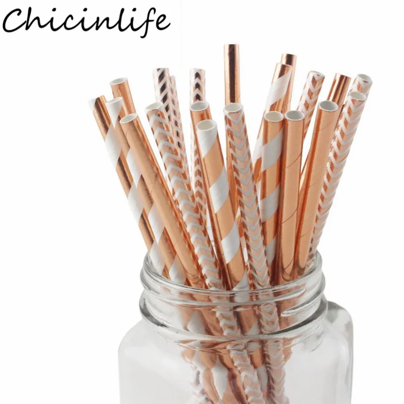 Chicinlife 25 шт Rosegold одноразовые бумажные полосатые питьевые соломки для дней
