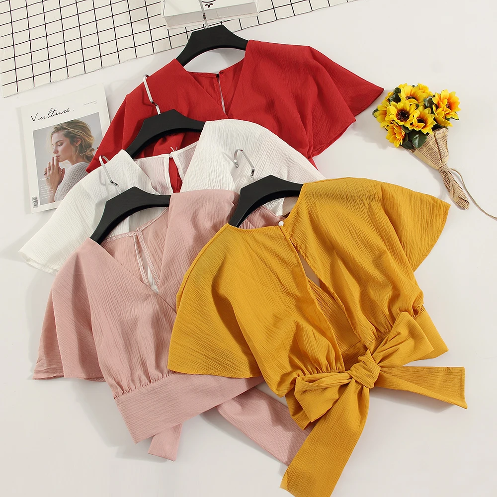 Women V-Neck Batwing Sleeve Ruffles Lace Up Bandage Sexy Shirt Lady Short Slim Waist Chic Backless Chiffon Pullover Blouse Tops
Women V-Neck Batwing Sleeve Ruffles Lace Up Bandage Sexy Shirt Lady Short Slim Waist Chic Backless Chiffon Pullover Blouse Tops