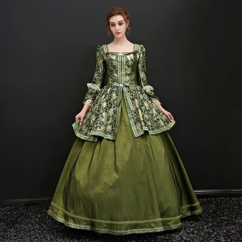 Королевский Зеленый с длинным рукавом Викторианский маскарадный бальное платье