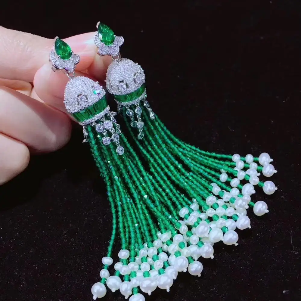 green color tassels drop earring natural fresh water pearl 925 sterling silver with cubic zircon fine women jewelry classic
green color tassels drop earring natural fresh water pearl 925 sterling silver with cubic zircon fine women jewelry classic