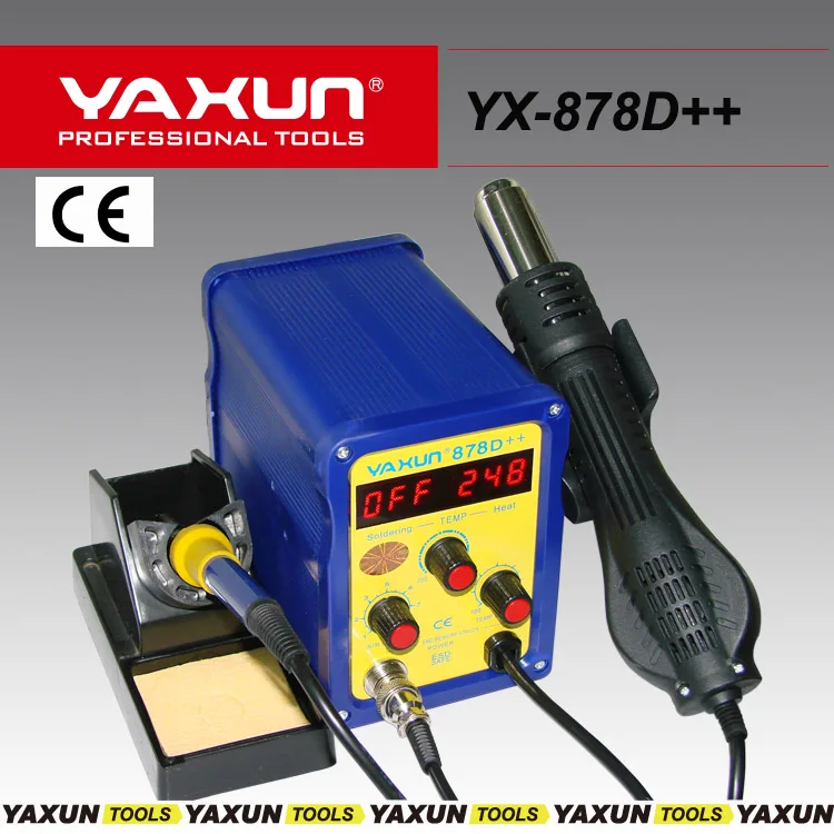 YAXUN 878D + 2 в 1 SMD горячего воздуха и паяльная станция 220v / 110v BGA переналадочная