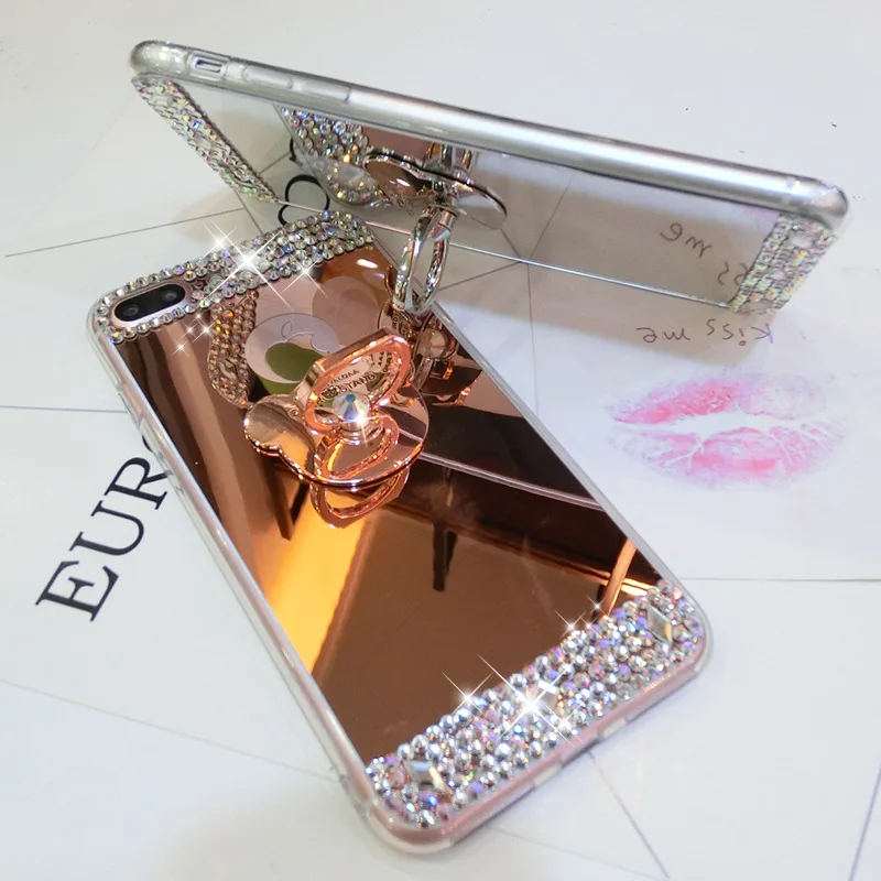 Bling Diamond Ring Holder Case For iPhone 11 Pro XS Max XR X 10 8 7 6 6S Plus 5 SE 5S Mirror Cases Coque |