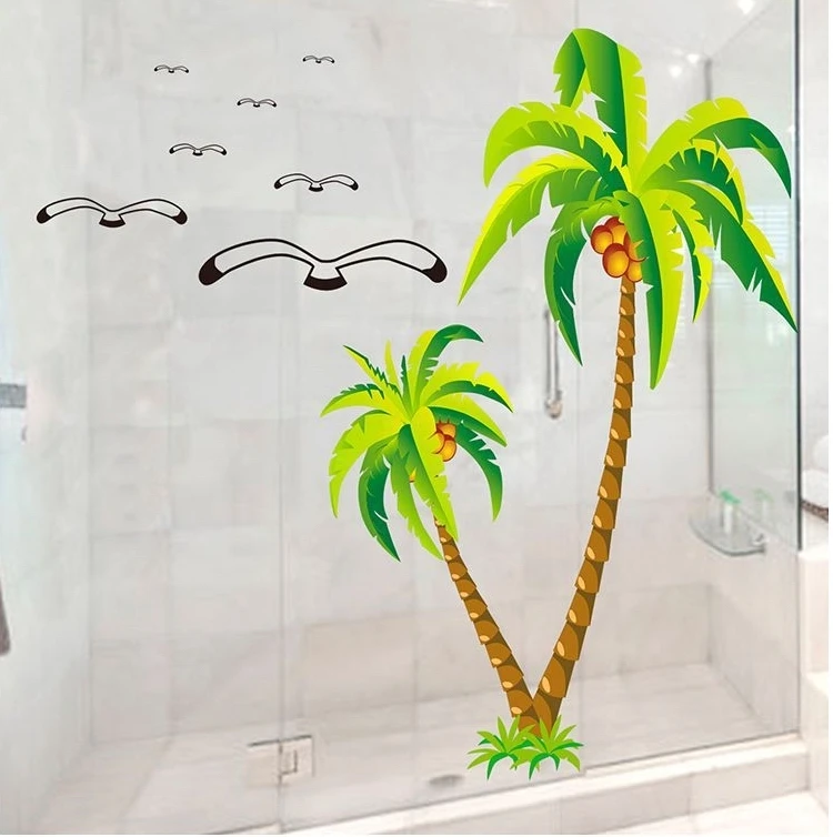 Небольшой кокосовой пальмы наклейки на стену Пальма птицы летний отдых стиль
