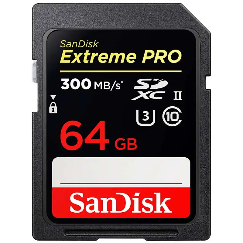 Карта флеш памяти Sandisk 64 ГБ скорость до 300 МБ/с./с Extreme Pro SDHC U3 класс 10 SDXPK для
