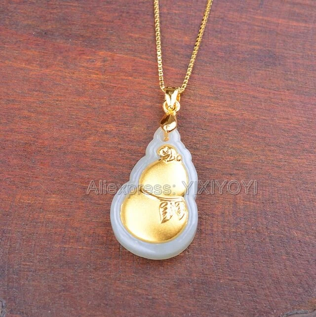 Natural White Hetian Jade + 18K Solid Gold Inlaid Carved Cute Cucurbit Lucky Pendant + free Necklace Fine Jewelry + Certificate
Natural White Hetian Jade + 18K Solid Gold Inlaid Carved Cute Cucurbit Lucky Pendant + free Necklace Fine Jewelry + Certificate