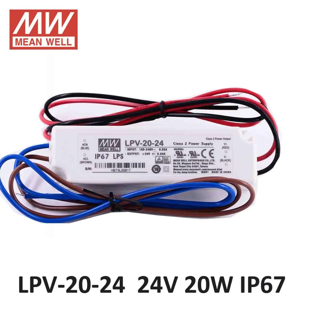 Оригинальный Средний хорошо LPV 20W 1.67A 12 V Светодиодный источник питания IP67 5 3A