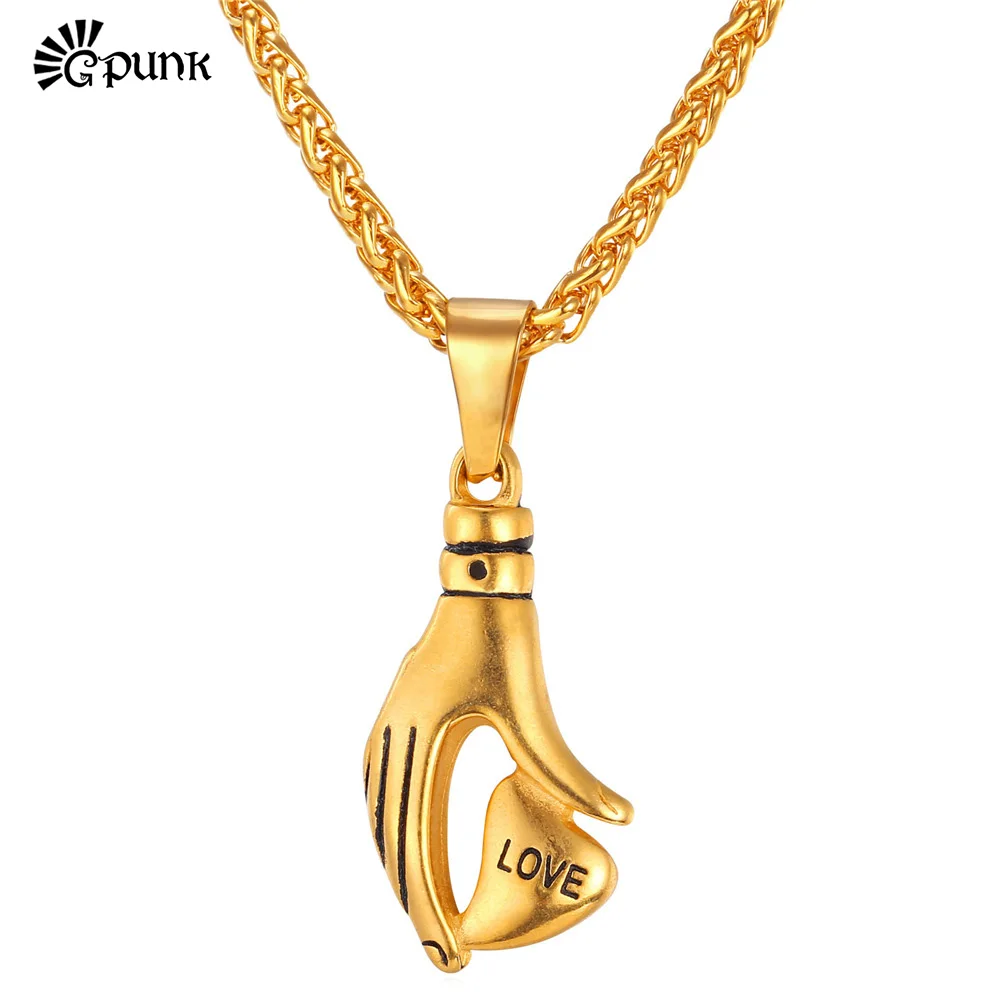 G Punk Rock Style Love In The Hand Heart Romantic Gift High Quality yellow Gold color 316L Stainless Steel Necklace P1885G
G Punk Rock Style Love In The Hand Heart Romantic Gift High Quality yellow Gold color 316L Stainless Steel Necklace P1885G