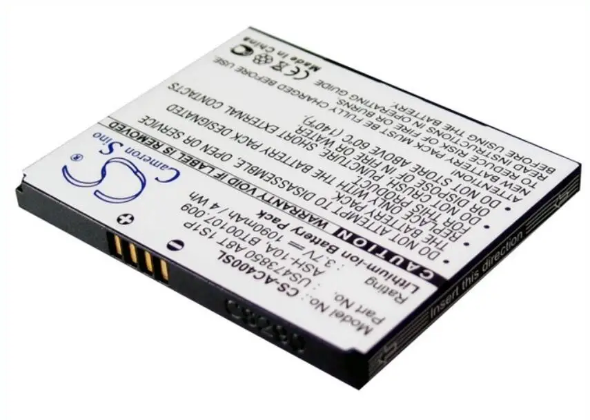 Cameron Sino 1090mah battery for ACER beTouch E400 E400B neoTouch P400 ASH-10A US473850 A8T 1S1P
Cameron Sino 1090mah battery for ACER beTouch E400 E400B neoTouch P400 ASH-10A US473850 A8T 1S1P