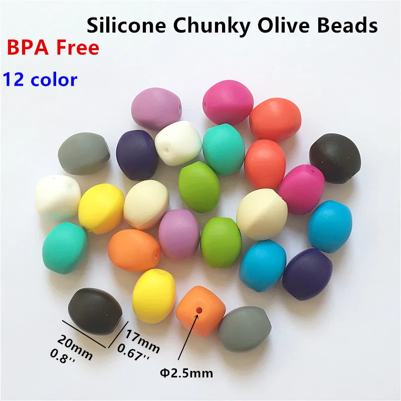 50pcs/lot BPA Free Loose Silicone Chunky Olive Teether Beads DIY Baby Bracelets Chewing Jewelry Necklace Accessories Food Grade
50pcs/lot BPA Free Loose Silicone Chunky Olive Teether Beads DIY Baby Bracelets Chewing Jewelry Necklace Accessories Food Grade