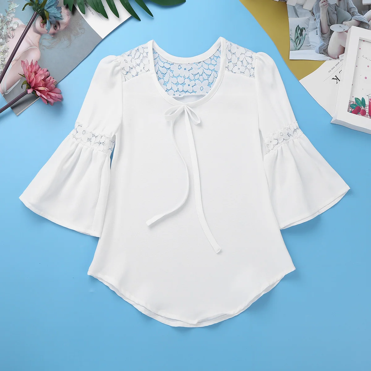 Children Teenage Big Girls' Bell Sleeve Blouses Top Lace Inset with Bowtie for Casual Spring Summer Autumn Party Daily Wear
Children Teenage Big Girls' Bell Sleeve Blouses Top Lace Inset with Bowtie for Casual Spring Summer Autumn Party Daily Wear
