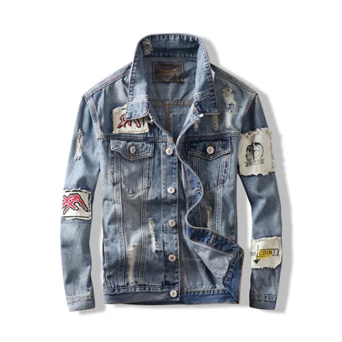 Streetwear Fashion Men Jacket Blue Color Retro Washed Patchwork Hip Hop Jacket Men Destroyed Ripped Denim Jacket Hombre
Streetwear Fashion Men Jacket Blue Color Retro Washed Patchwork Hip Hop Jacket Men Destroyed Ripped Denim Jacket Hombre